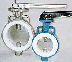 Butterfly valves control flow through a circular disc or vane by turning the valve's pivot axis at right angles to the direction of flow in the pipe. They are normally used as throttling valves to control flow.